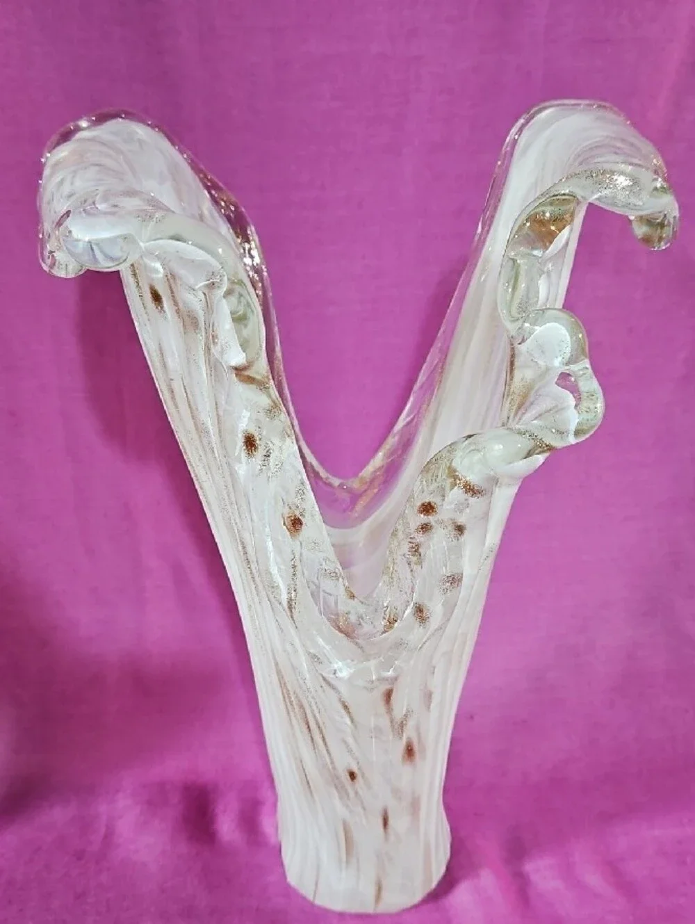 VTG Aventurine Swung Splash Drape Jack in the Pulpit Trumpet Horn Art Glass Vase